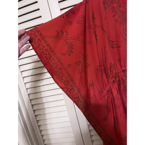 Red Priya One Size Floral BOHO Festival V Neck Kaftan Pullover Cover Up Tunic - Picture 4 of 6